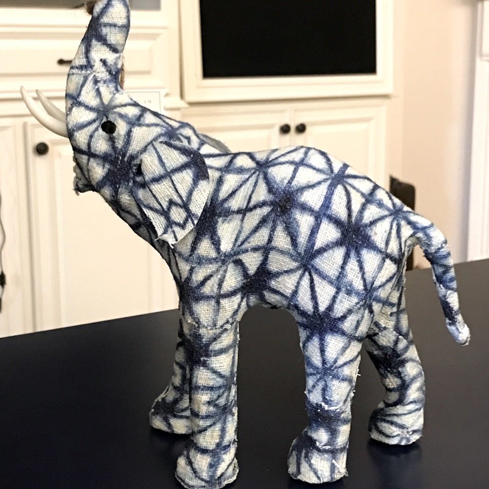 Elephant Geometric Blue & White Figurine NWT